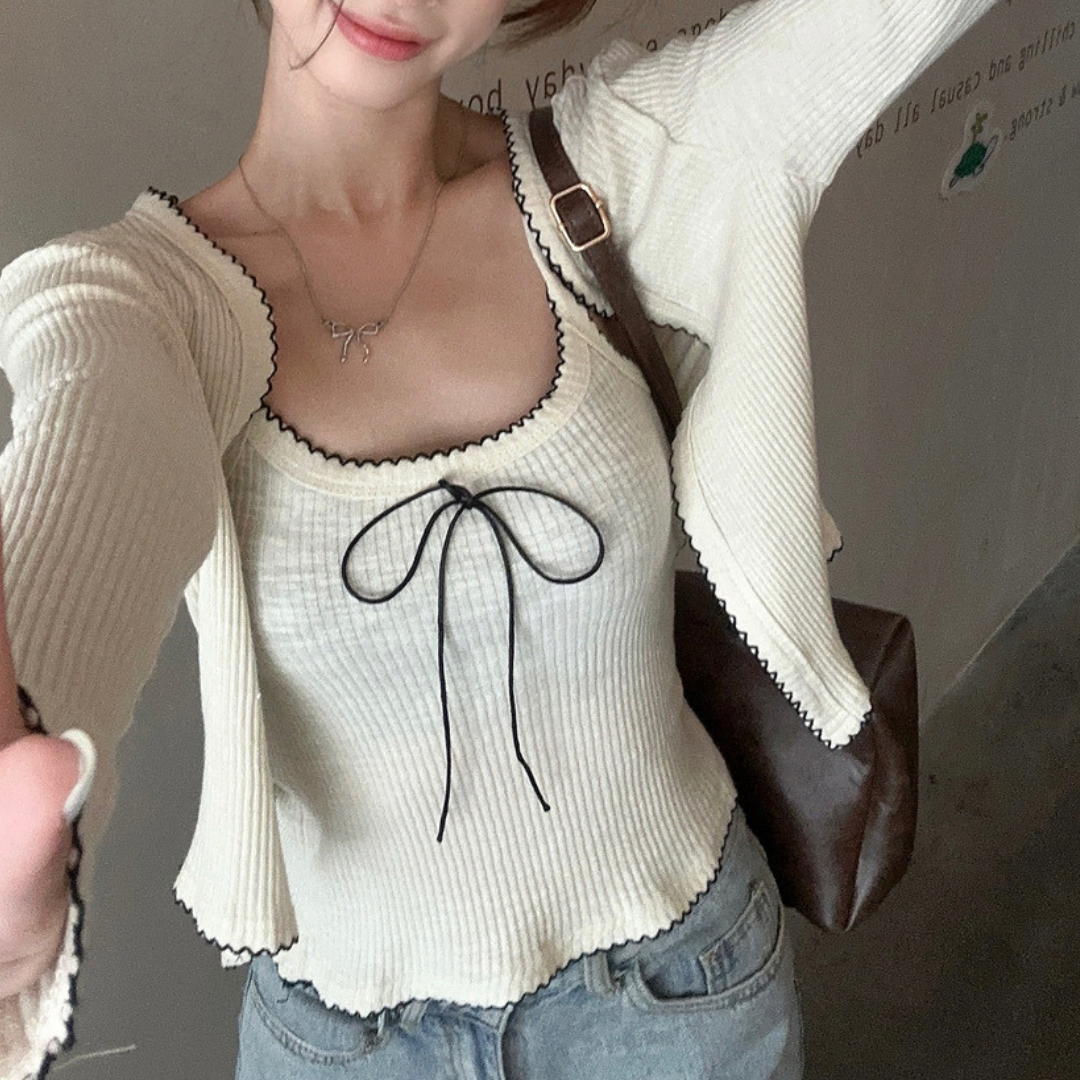 ribbon cami long sleeve cardigan lf3193