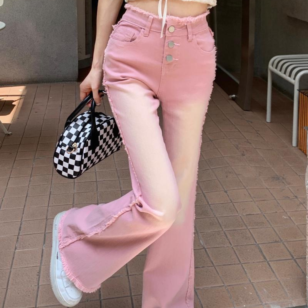 pink flare denim pants lf3095