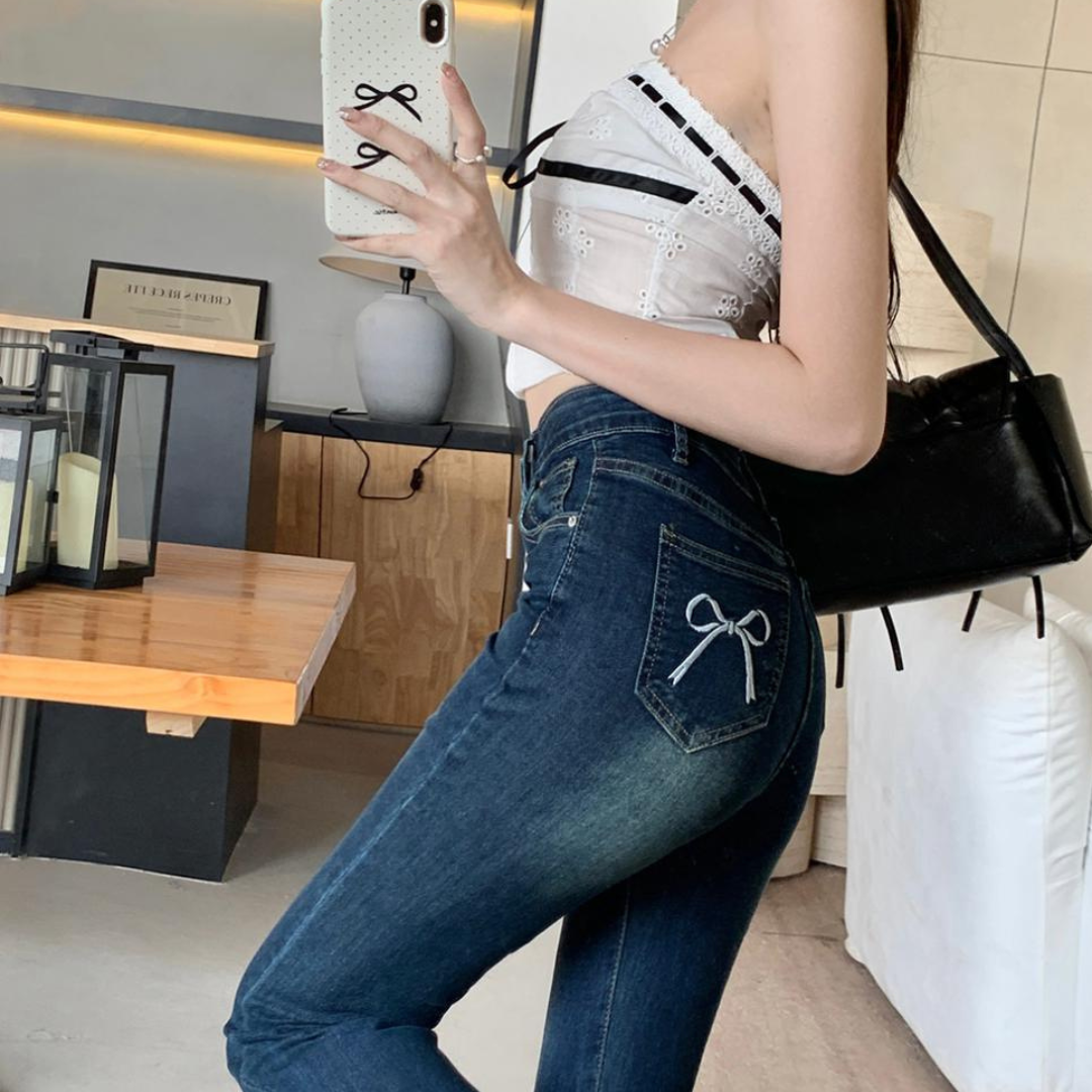 ribbon embroidery flare denim lf3234
