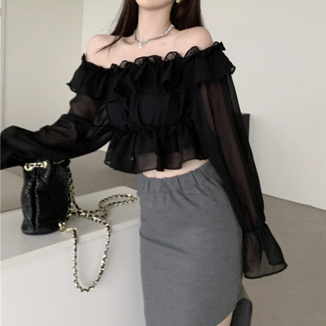 chiffon ruffle tops lf3069