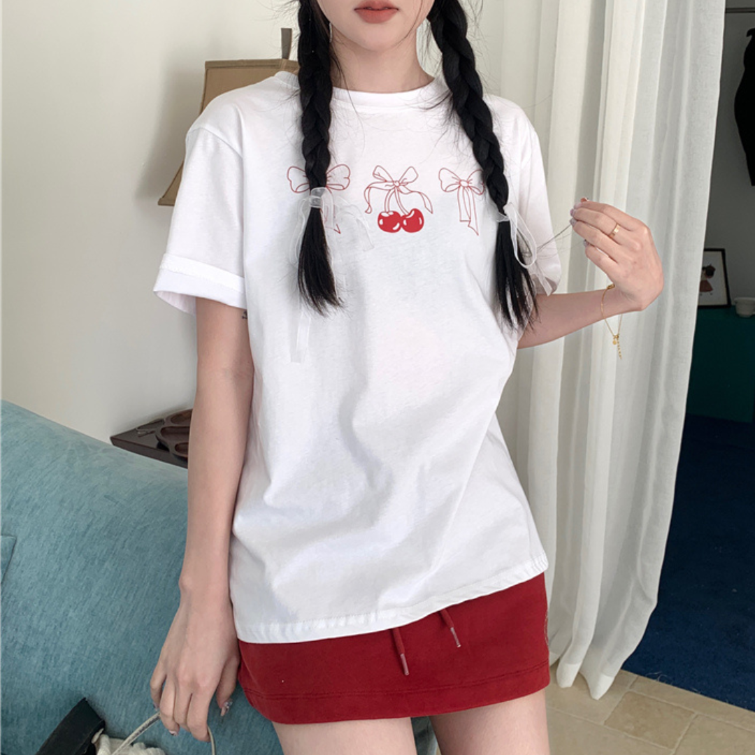 【即納】Cherry print T-shirt lf3281