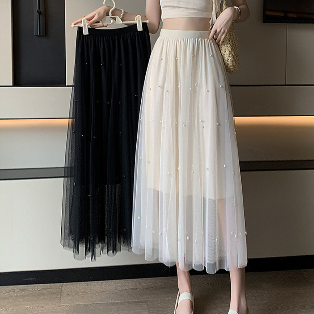 pearl tulle long skirt lf3217