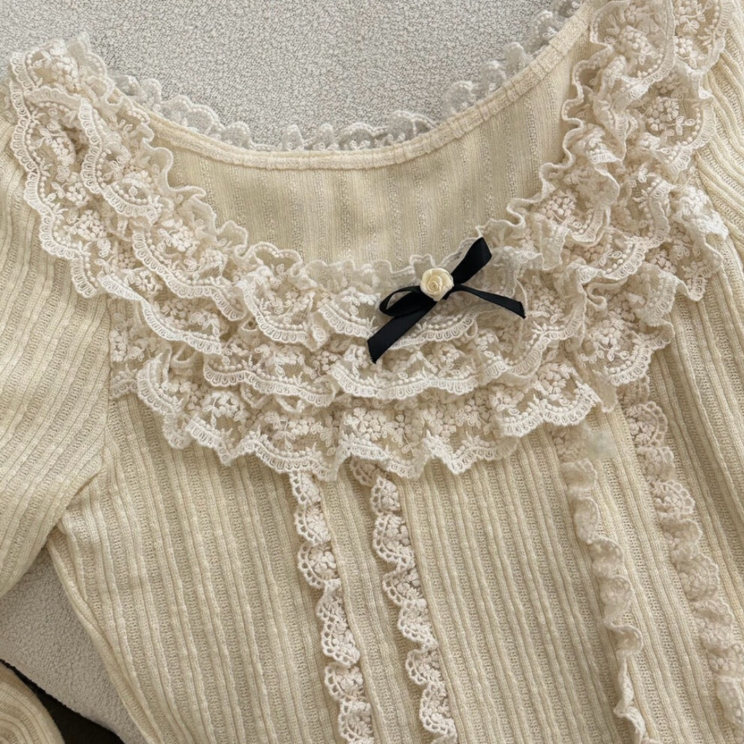 lace ruffle lovely tops lf3116