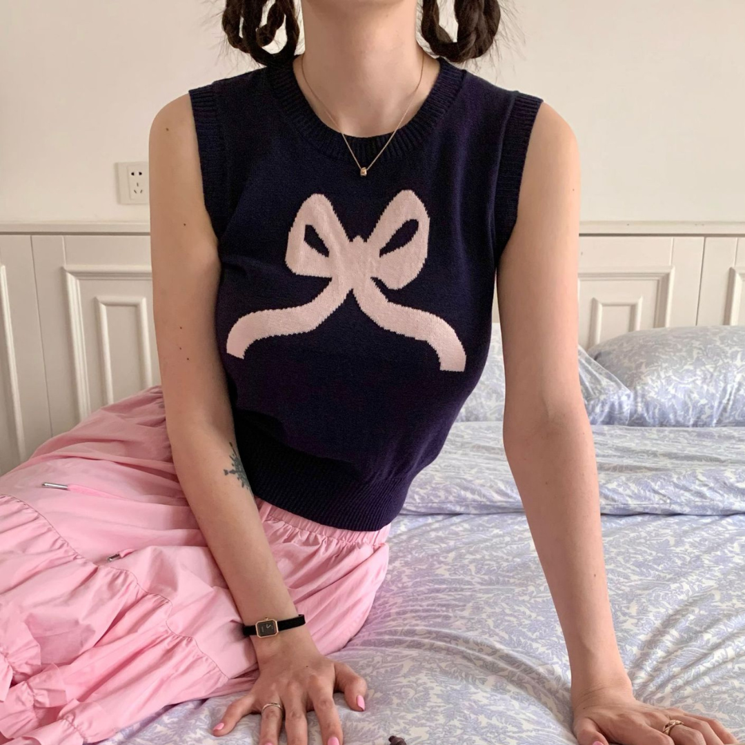 ribbon design sweater vest lf3009