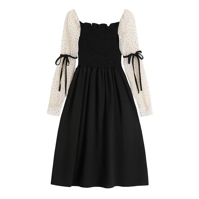 dot and ribbon sleeve onepiece lf2530