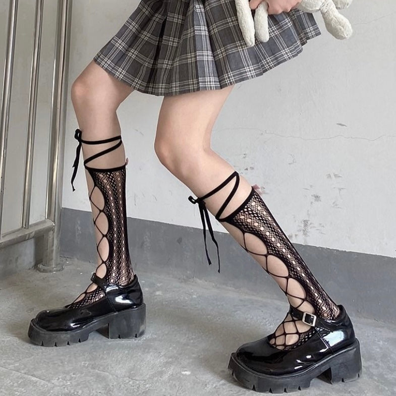 【即納】lace up fishnet sock lf-s1030