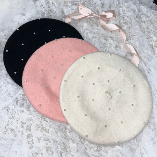 【即納】wool pearl beret lf-s1022