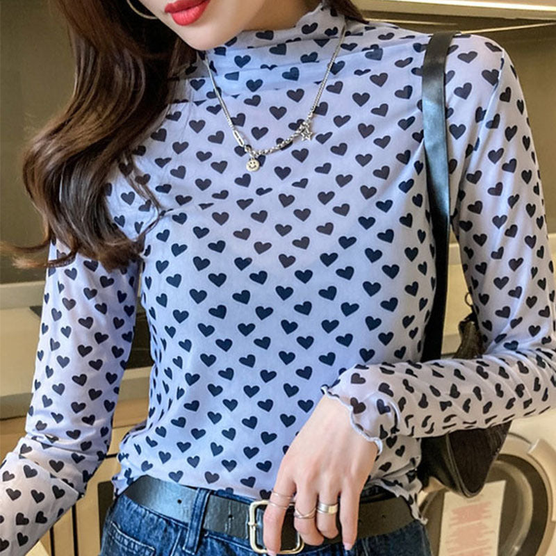 【即納】heart pattern mesh inner lf-s1015
