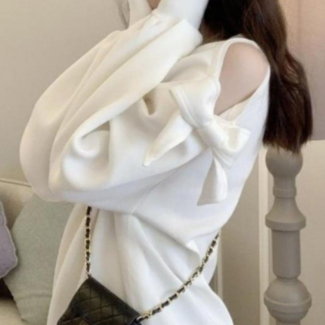 open shoulder ribbon pullover lf1273-1【即納】