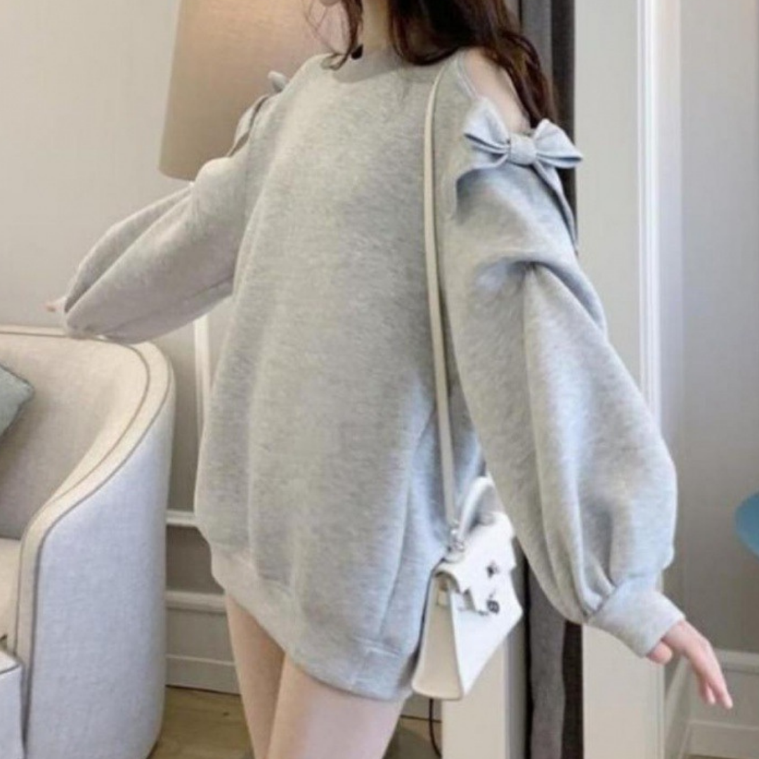 open shoulder ribbon pullover lf1273-1【即納】
