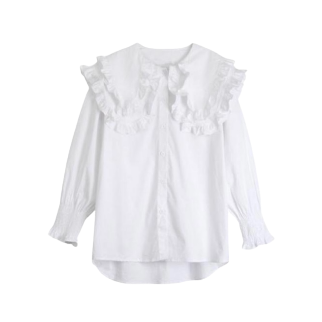 日本製】 シャツ ブラウス big collar frill blouse 付け襟風ビッグ