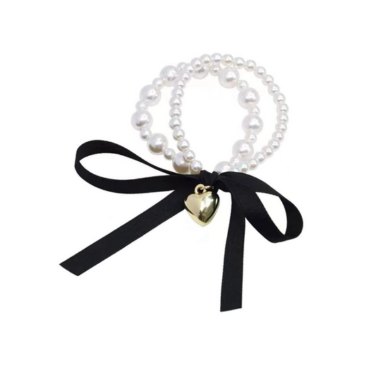 heart charm ribbon pearl bracelet lf1993