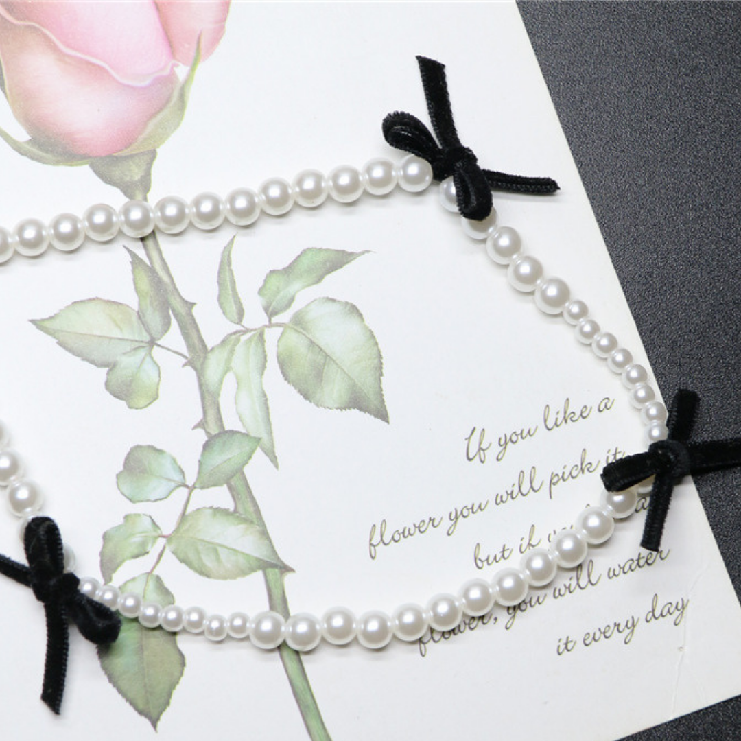 pearl ribbon necklace lf1173