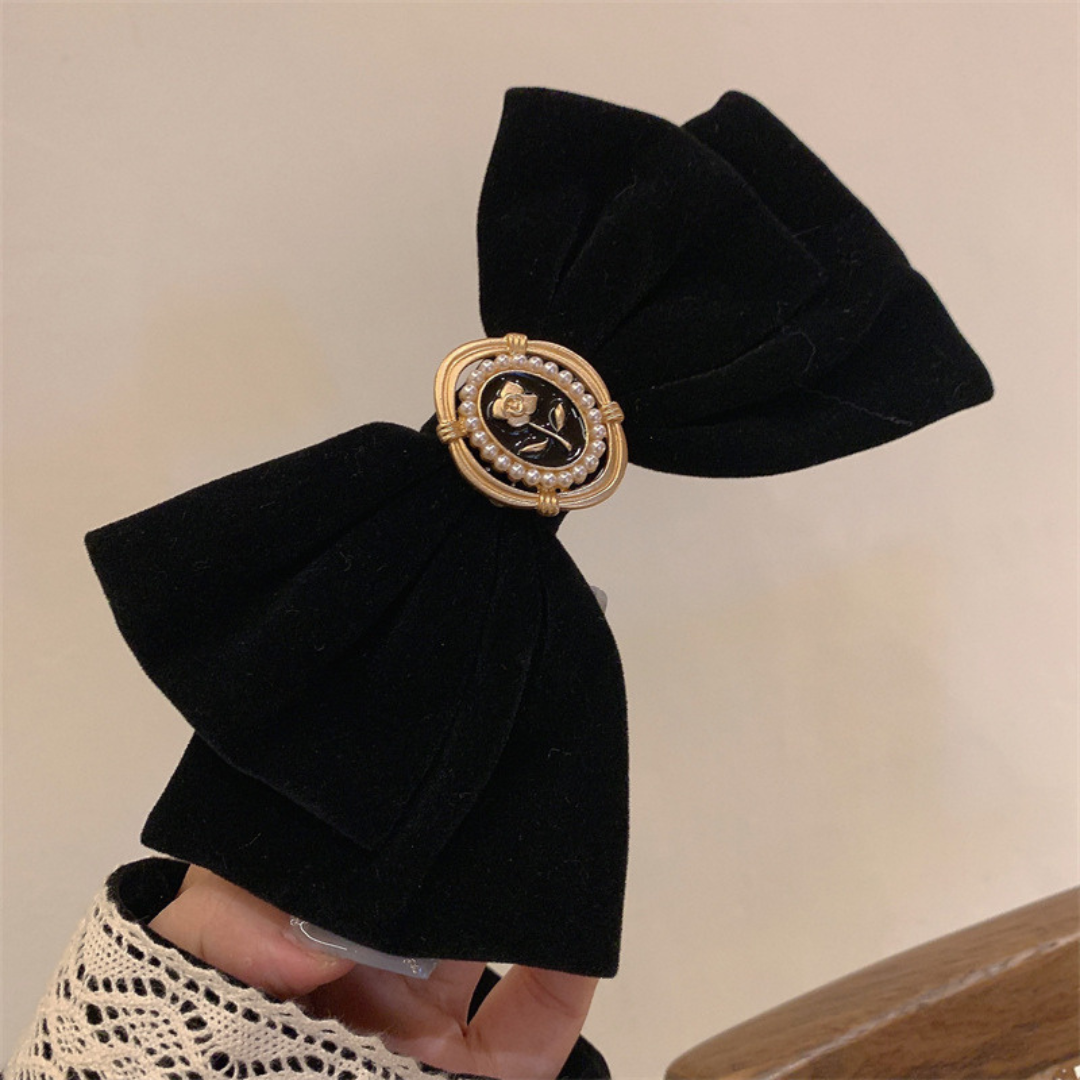 rose emblem ribbon barrette lf2125