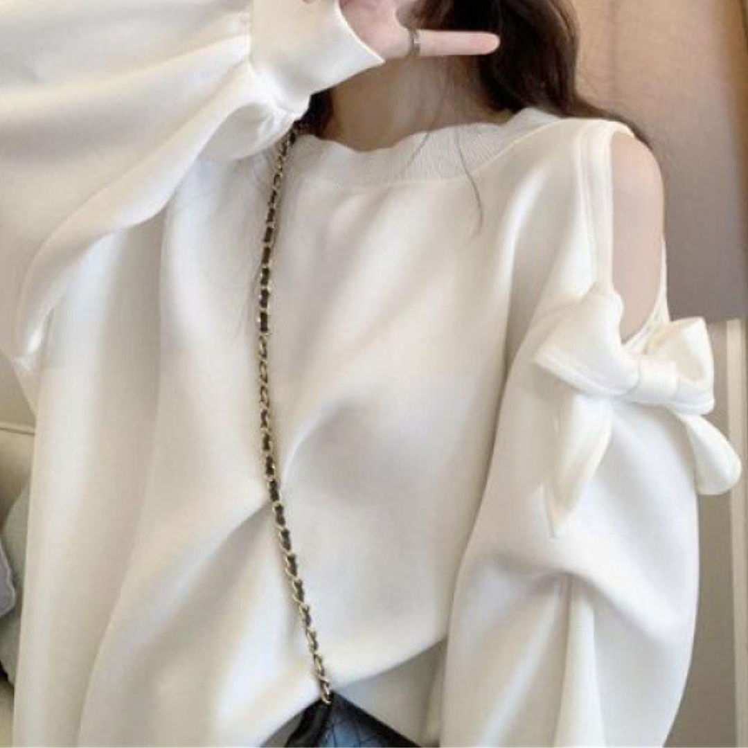 open shoulder ribbon pullover lf1273-1【即納】