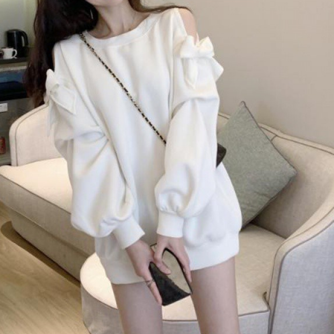 open shoulder ribbon pullover lf1273-1【即納】