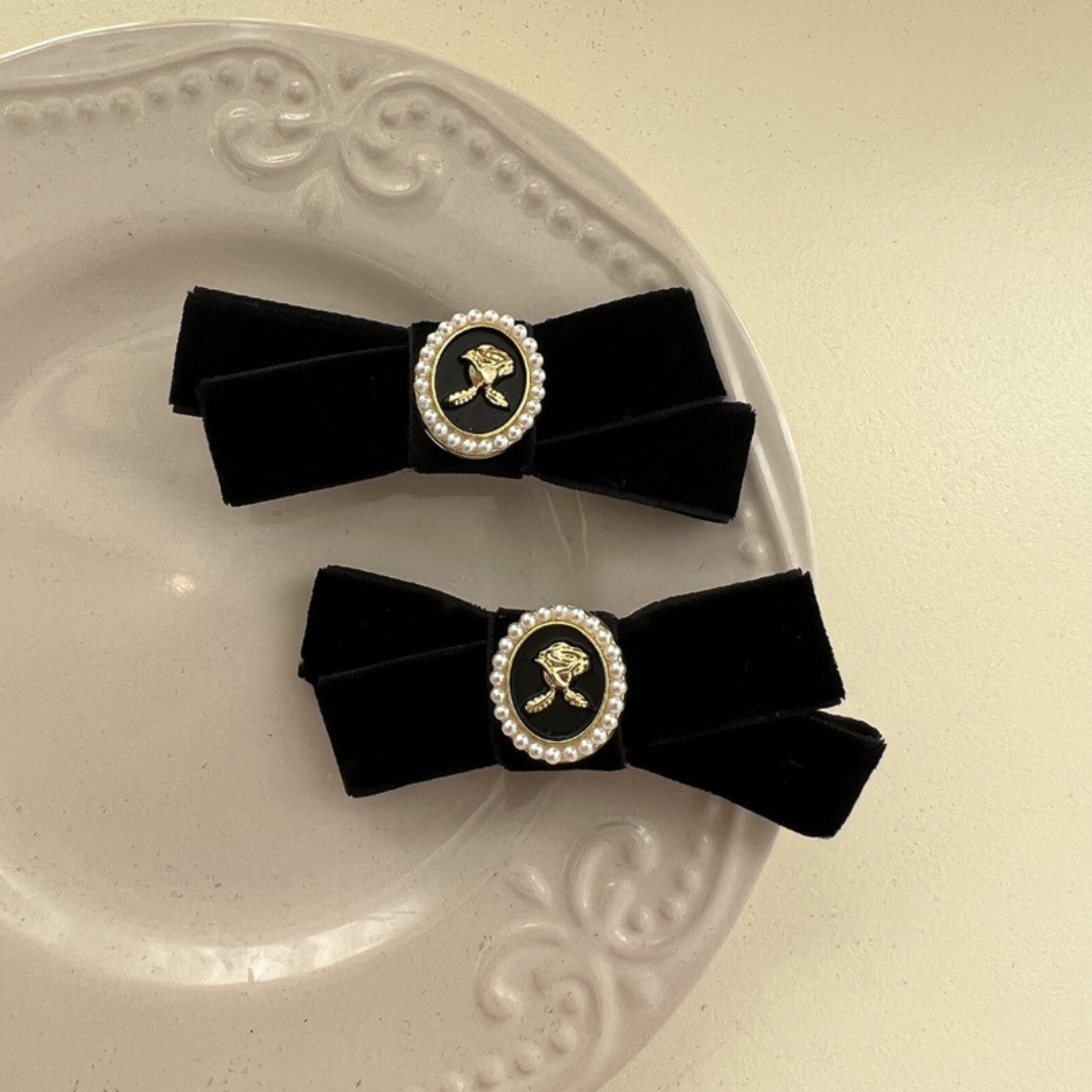rose emblem ribbon hair clip lf2039