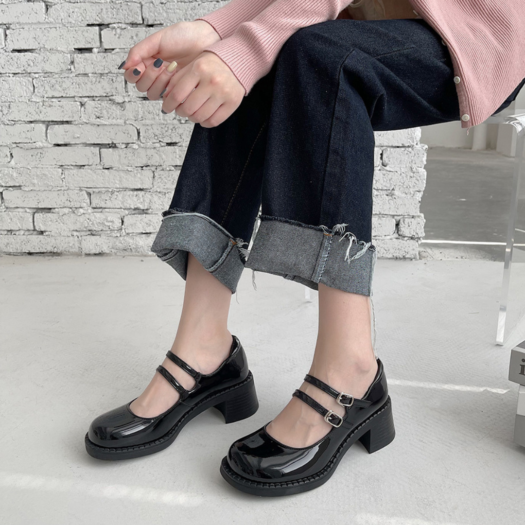 double strap round shoes lf1430