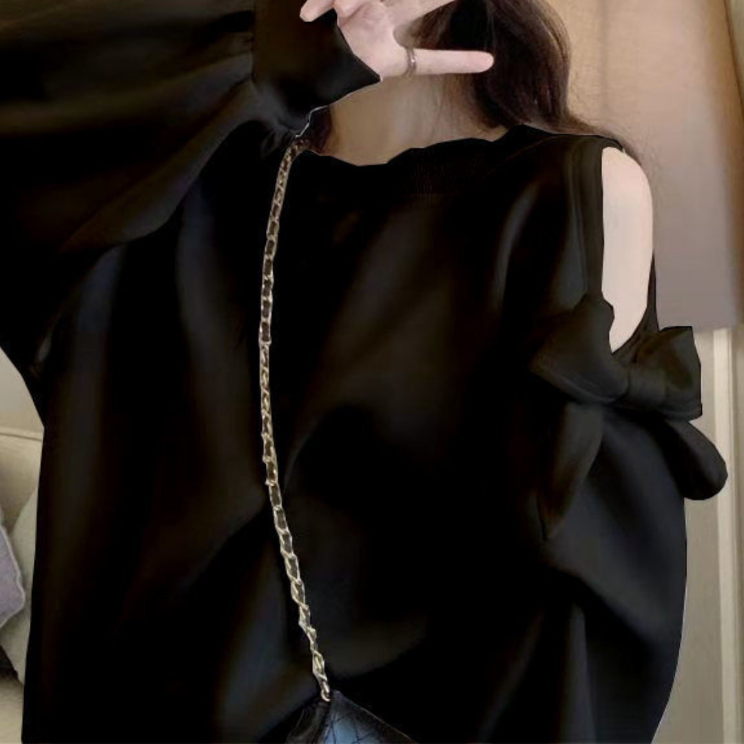 open shoulder ribbon pullover lf1273-1【即納】