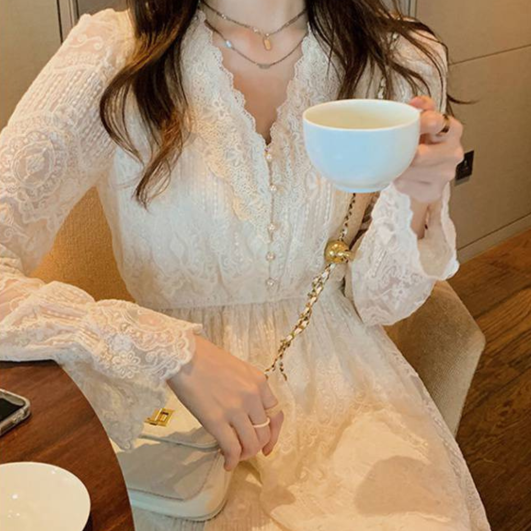 【即納】pearl button lace long onepiece lf1757