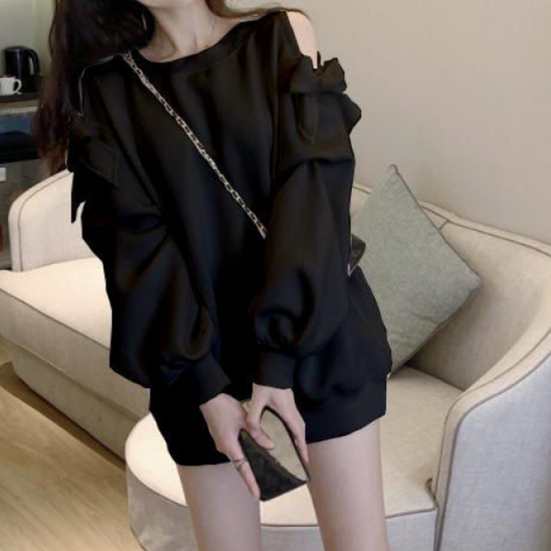 open shoulder ribbon pullover lf1273-1【即納】