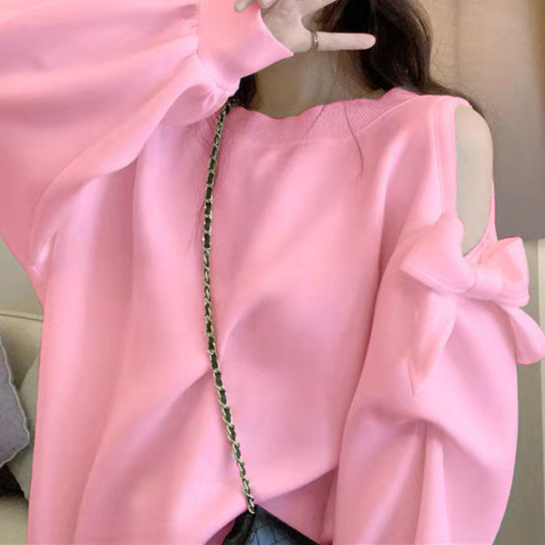 open shoulder ribbon pullover lf1273-1【即納】