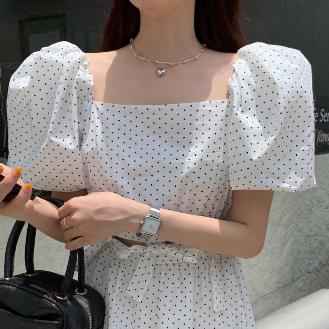 waist ribbon dot onepiece lf1525_1【即納】