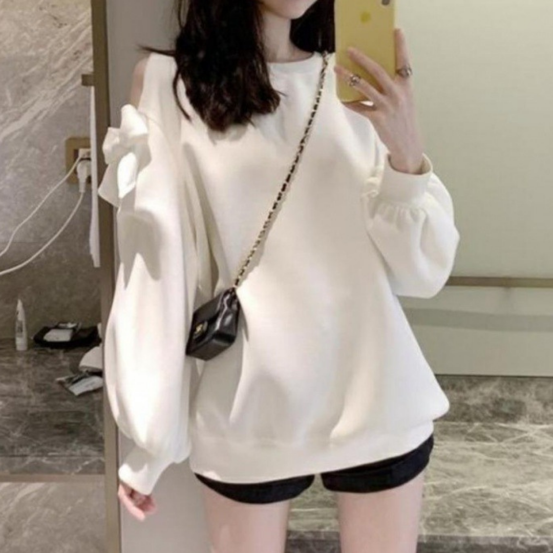 open shoulder ribbon pullover lf1273-1【即納】