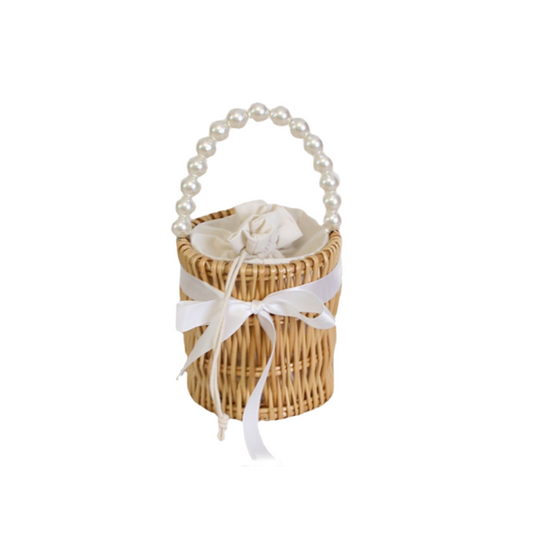 pearl ribbon straw bag lf1366【即納】