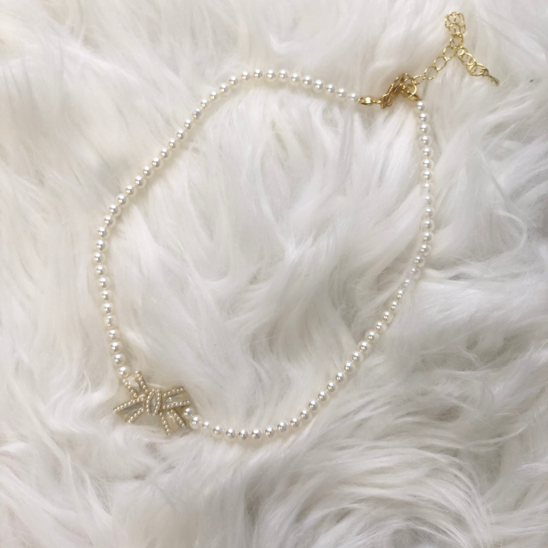 ribbon pearl necklace lf2215-1【即納】