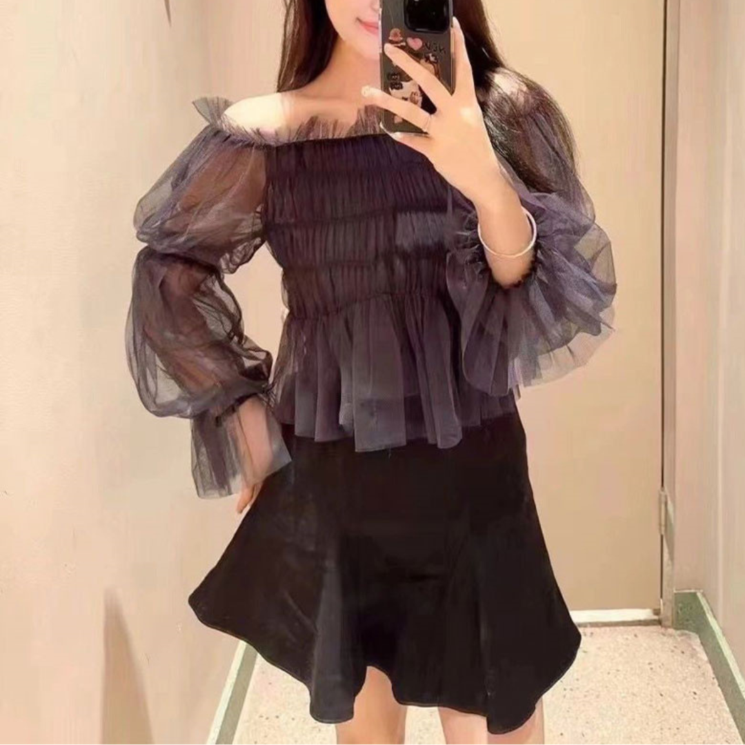 tulle shoulder tops lf3110