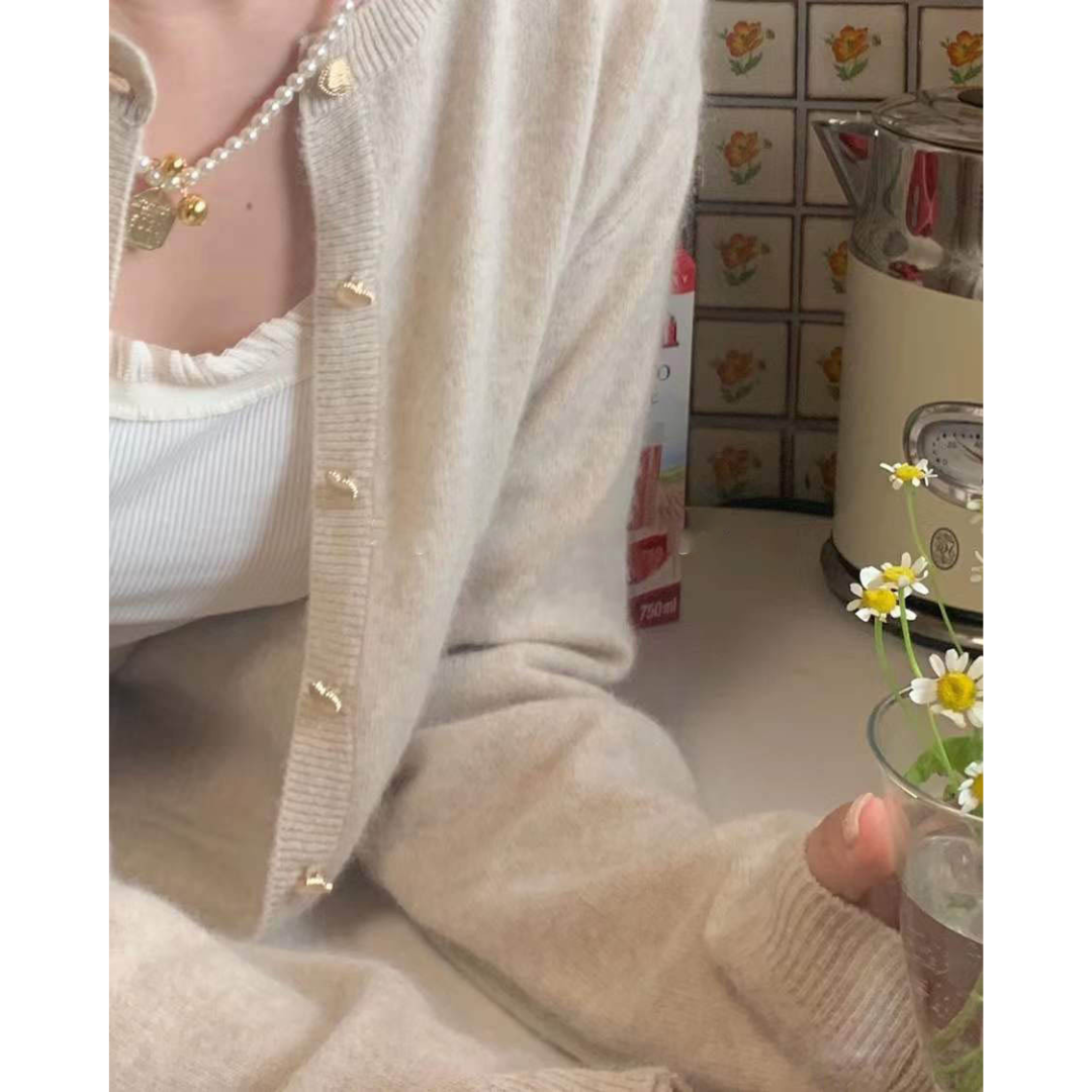 【即納】pale color heart button knit cardigan lf-s1017
