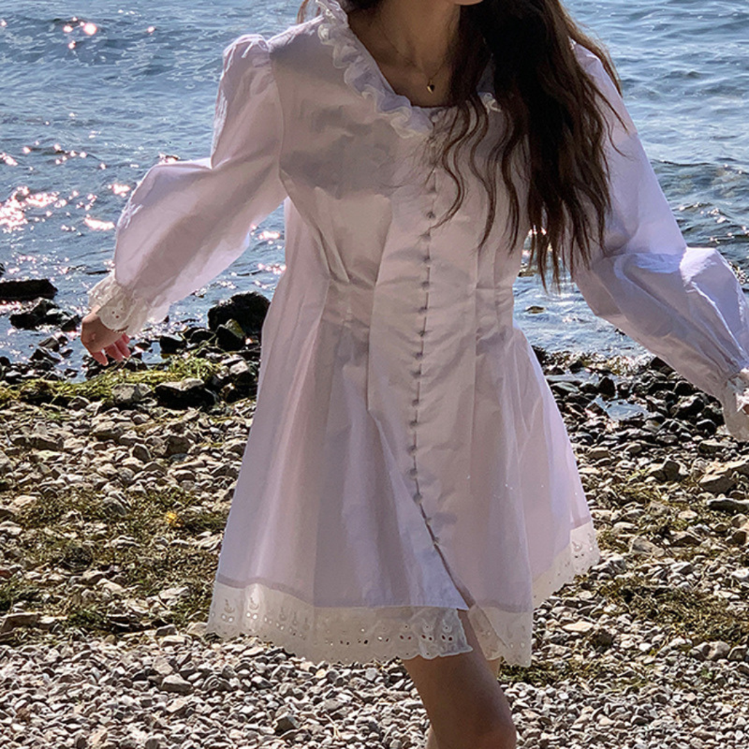 【即納】lace frill white french onepiece lf-s1037