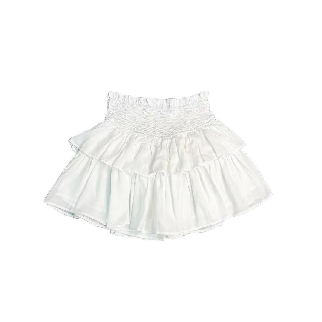 Gathered waist ruffle mini skirt lf2988
