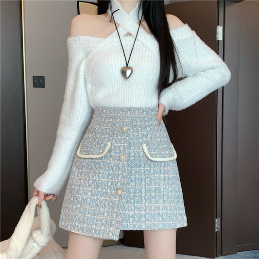 【Ranking14位】Tweed front pocket miniskirt lf2700