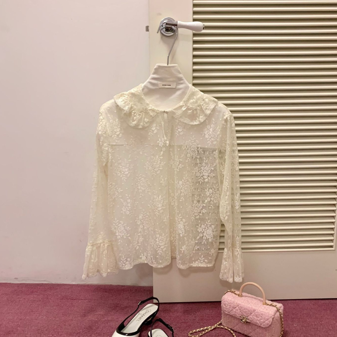 lace sleeve ruffle blouse lf3030