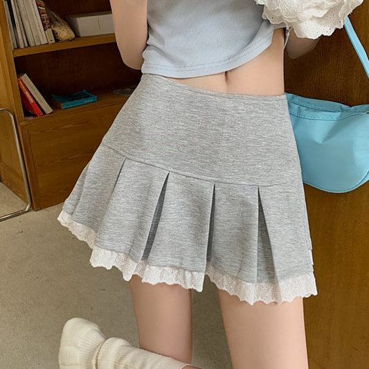 sweat pleated mini lace skirt lf3311