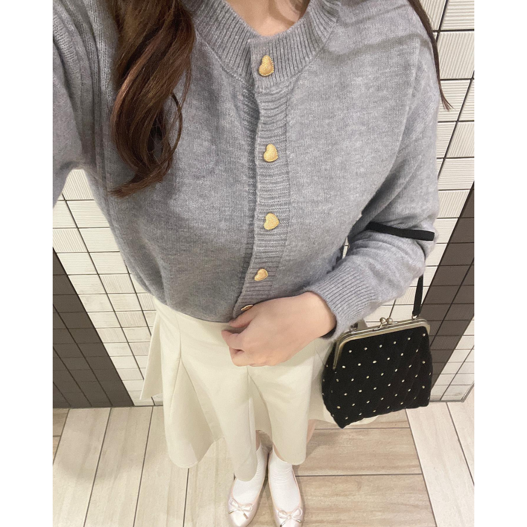 【即納】pale color heart button knit cardigan lf-s1017
