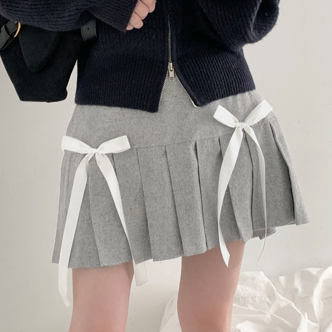 【即納】side ribbon pleated skirt lf-s1013