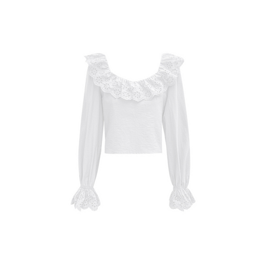 lace ruffle back ribbon blouse lf3014
