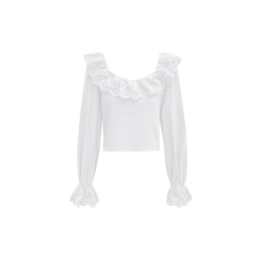 lace ruffle back ribbon blouse lf3014