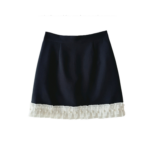 【即納】lace pearl trapezoid mini skirt lf3220