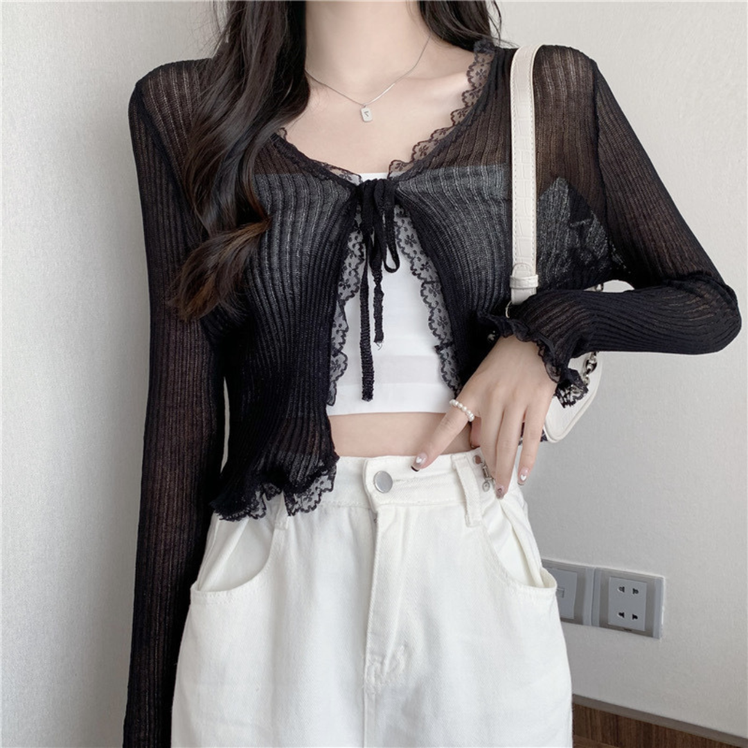 transparent lace cardigan lf2960