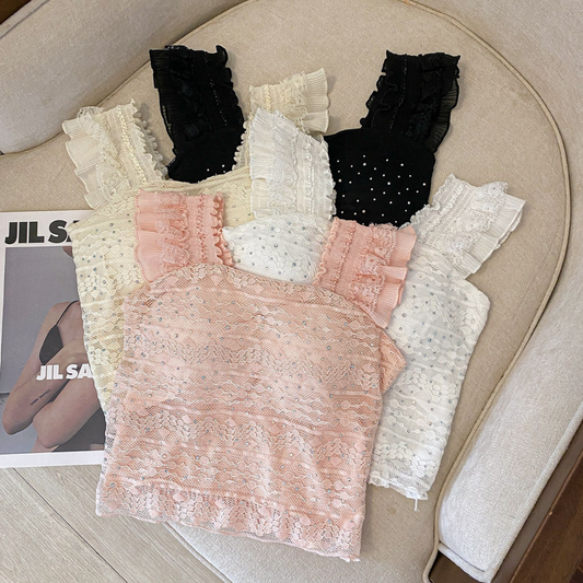 【即納】lame lace sleeveless tops lf3082