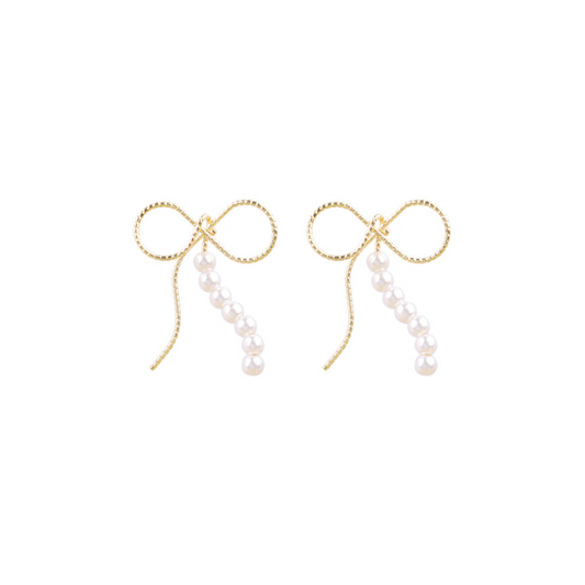 gold ribbon pearl earrings lf2884