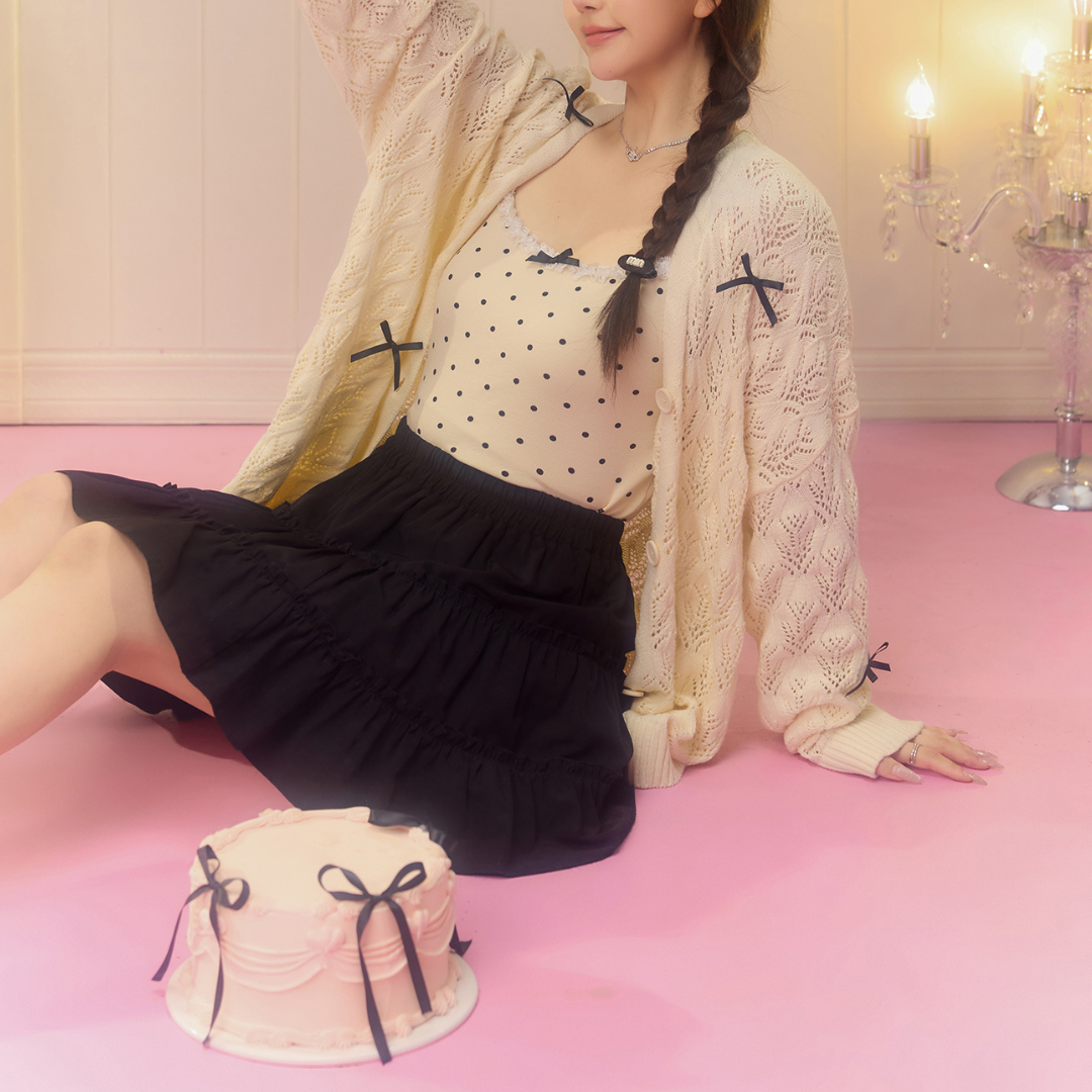 Ribbon Detail Cardigan & Polka Dot Camisole （単品とセット販売）lf3391