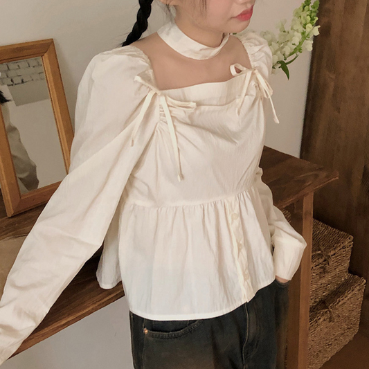 peplum puff sleeve tops lf3053