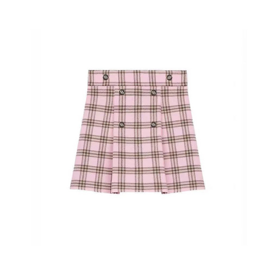 Double-rest pleated plaid skirt lf2875