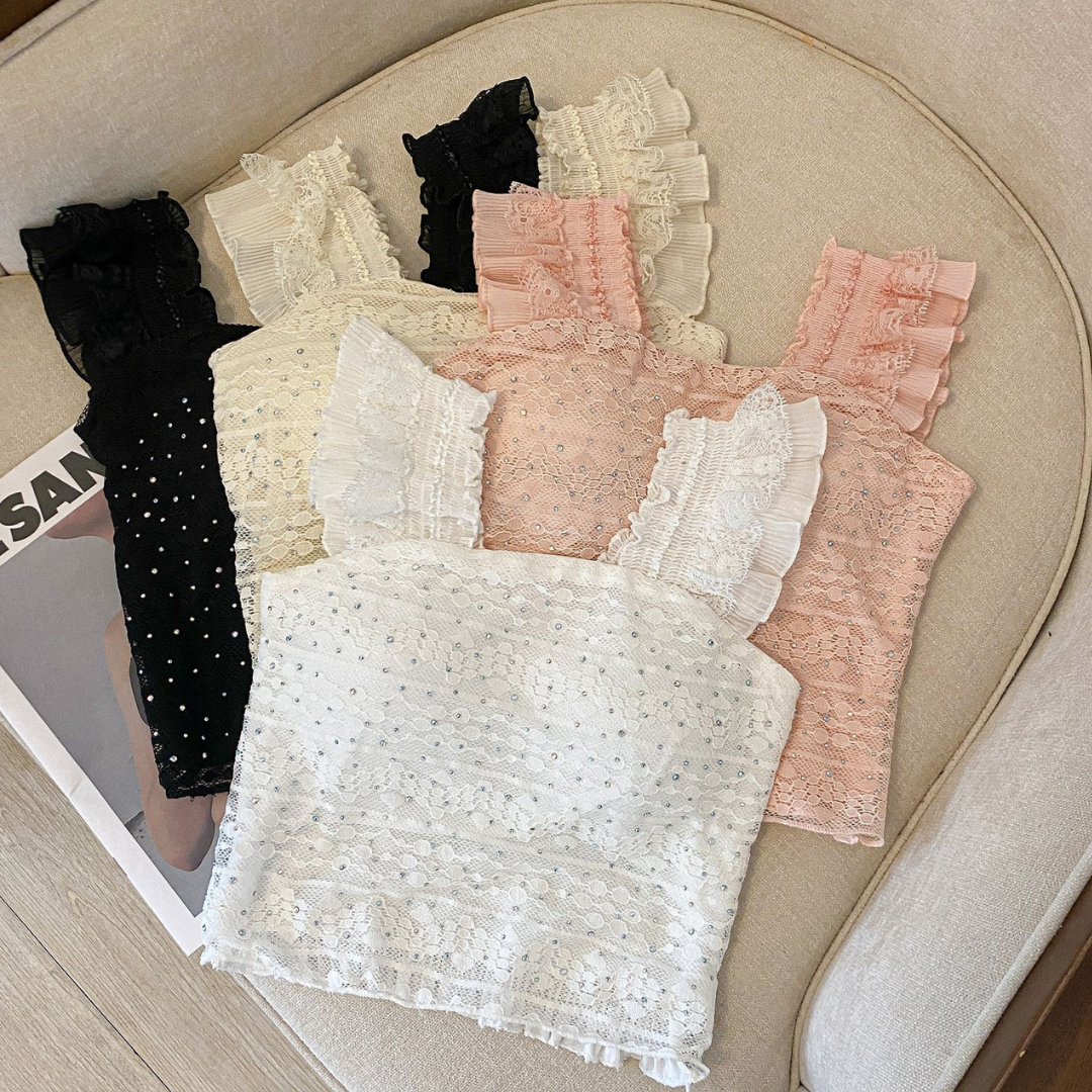 【即納】lame lace sleeveless tops lf3082