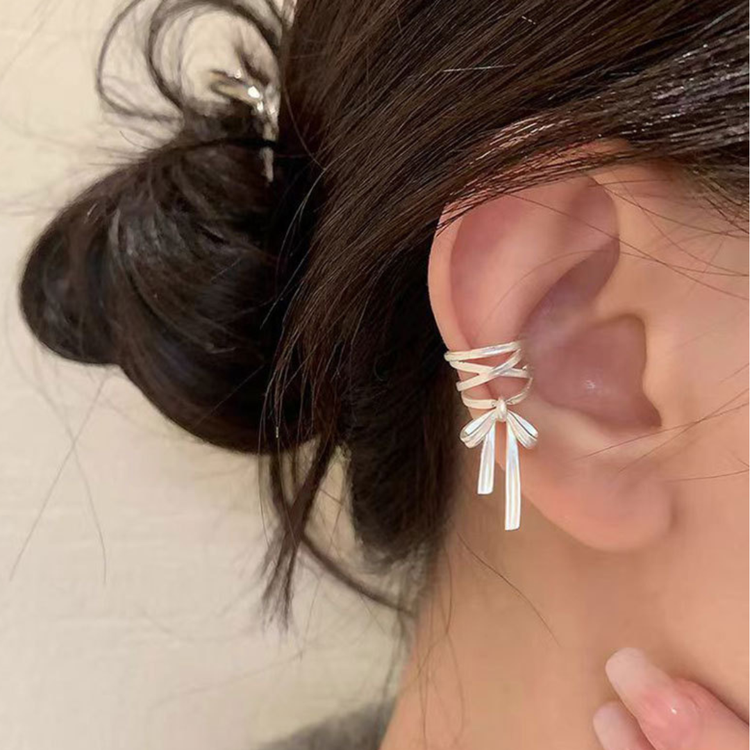 lace-up ribbon ear cuff lf3197